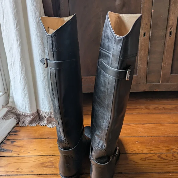 Frye Dorado Black Leather Riding Boots - 7 - Picture 3 of 9